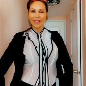 Never women see through white and black ruffle top